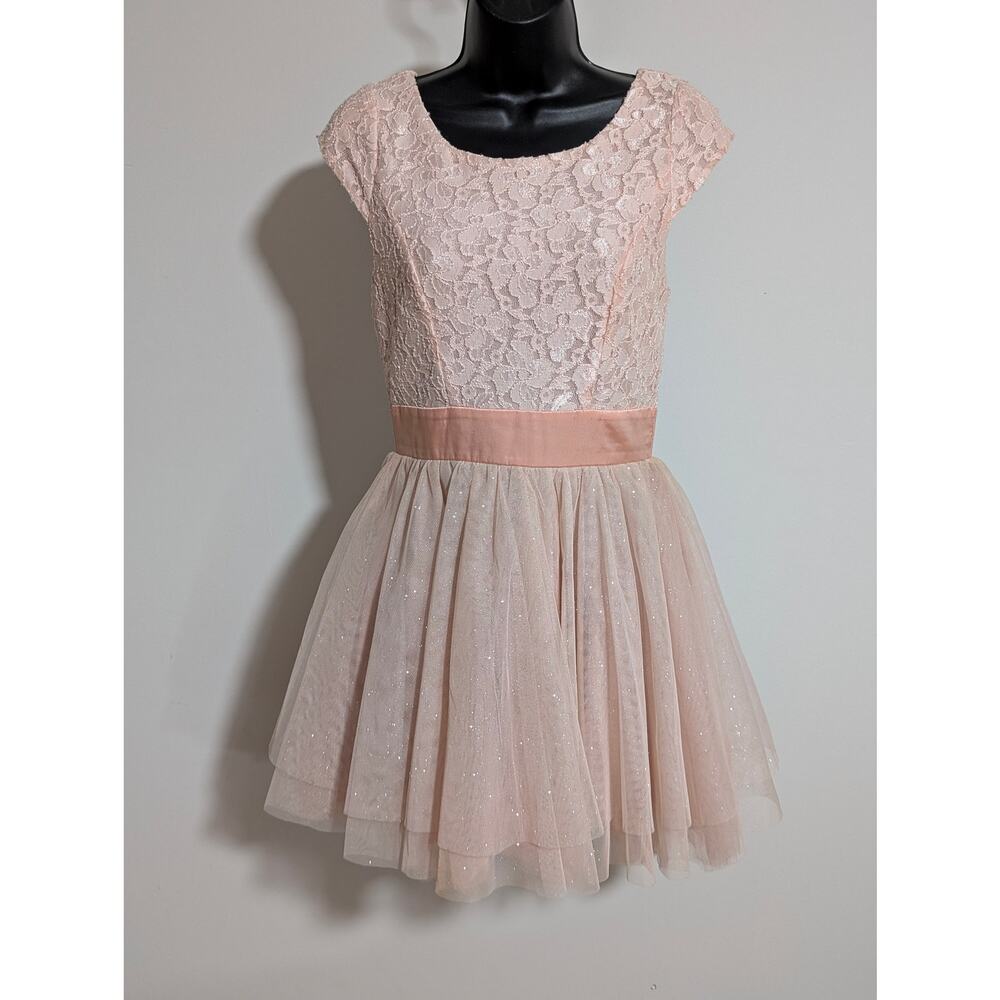 Deb Peach Pink A line Lace Tulle Semi-Formal Balletcore Dress Size 3 Small